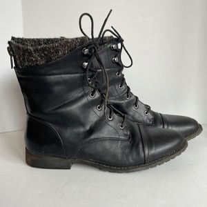 Madden Girl military style faux leather zip back tie front high ankle boots 11